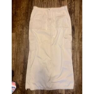 Quizz New York Vintage Cargo Maxi Skirt Beige Khaki Cotton Utility Y2K Sz 7/8